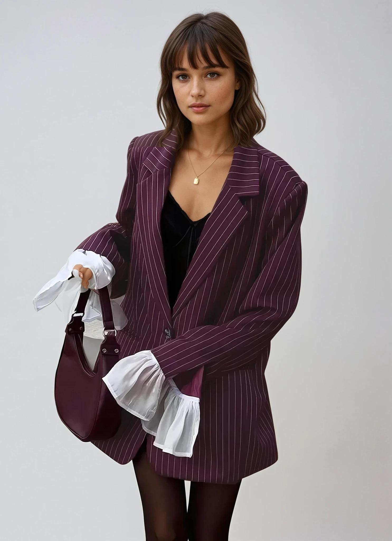 ELVIONA – chaqueta de traje vino rojo