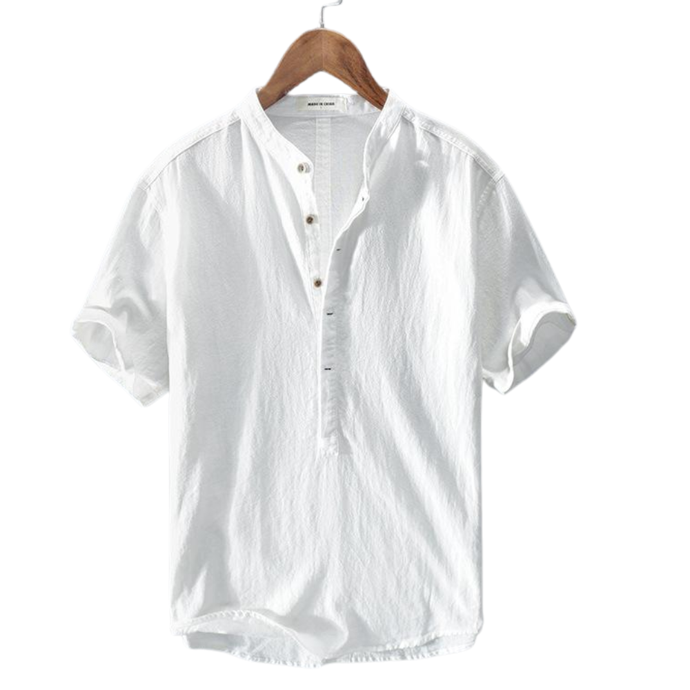 OSLO™ | CAMISA DE LINO Y ALGODÓN PARA HOMBRE CON CUELLO MAO Y MANGA CORTA