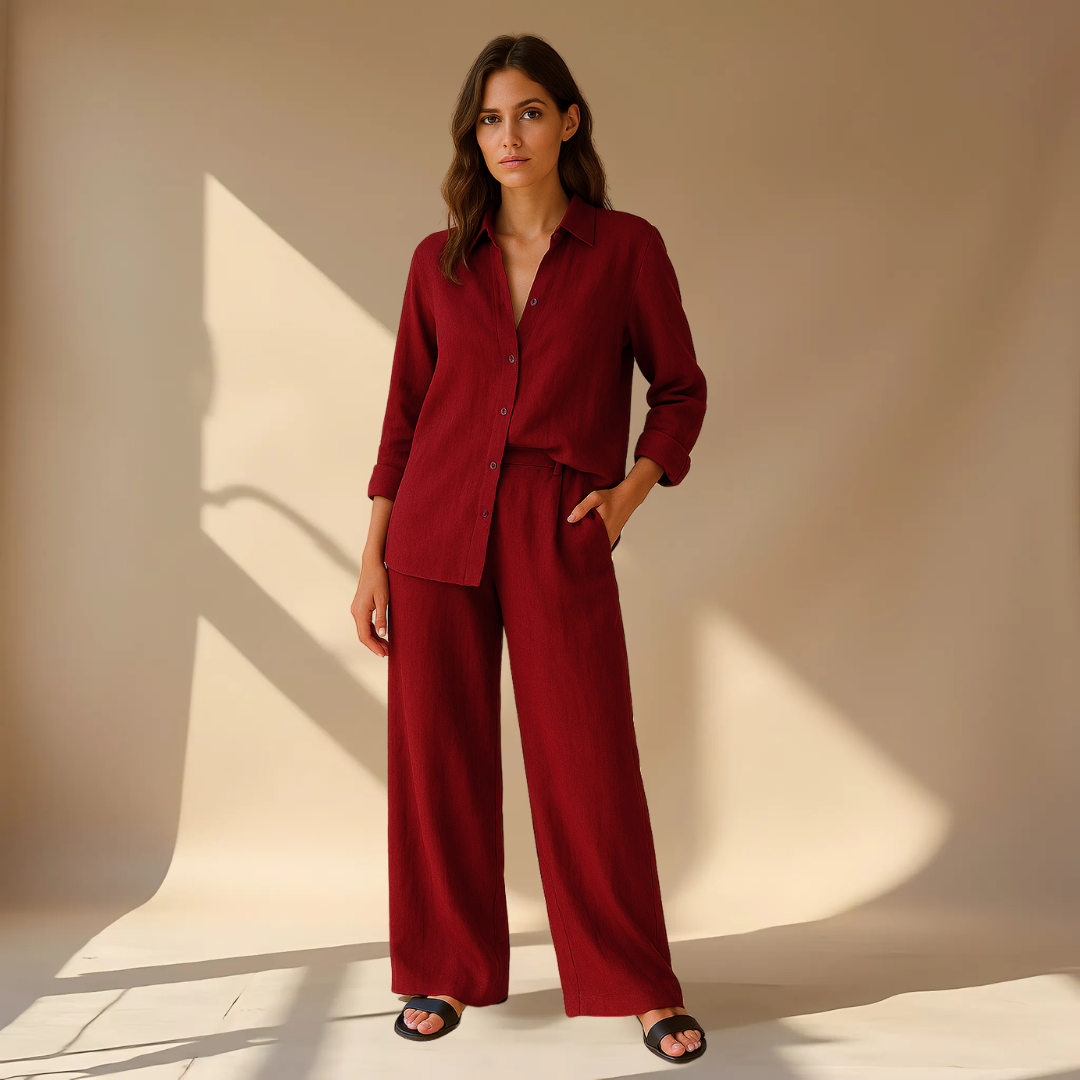 AMÉLIE™ – CONJUNTO DE DOS PIEZAS: CAMISA Y PANTALÓN