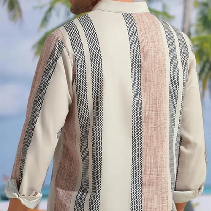 HAVRE™ | CAMISA DE LINO PARA HOMBRE CON ESCOTE EN V Y ESTAMPADO DE RAYAS