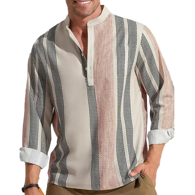 HAVRE™ | CAMISA DE LINO PARA HOMBRE CON ESCOTE EN V Y ESTAMPADO DE RAYAS