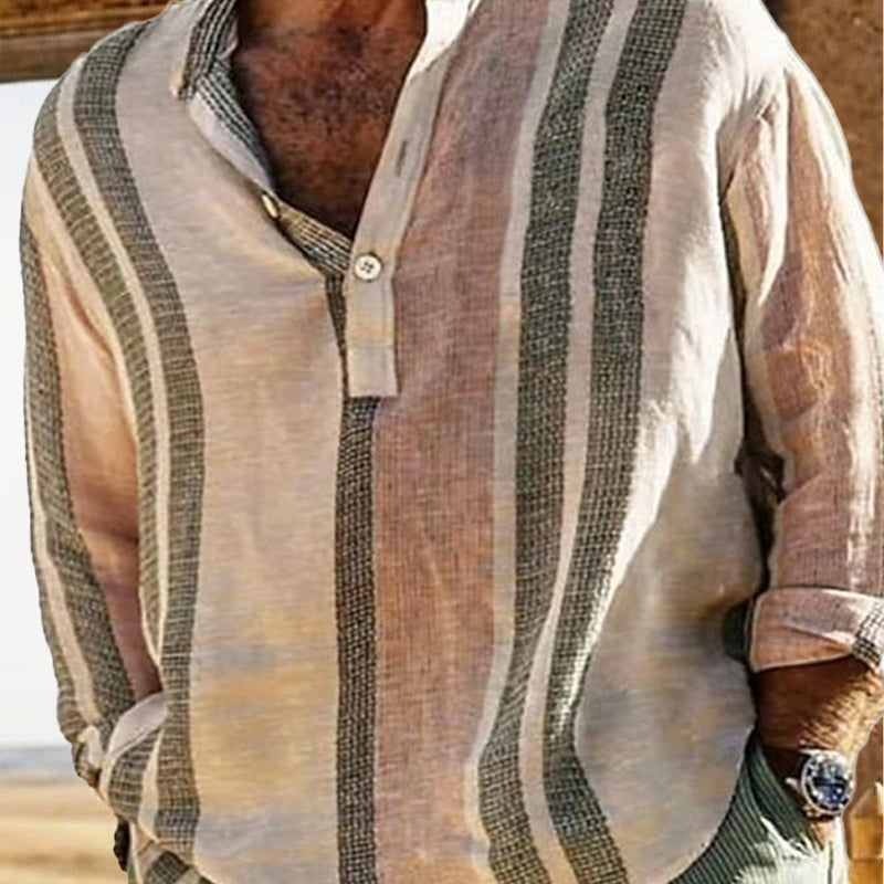 HAVRE™ | CAMISA DE LINO PARA HOMBRE CON ESCOTE EN V Y ESTAMPADO DE RAYAS