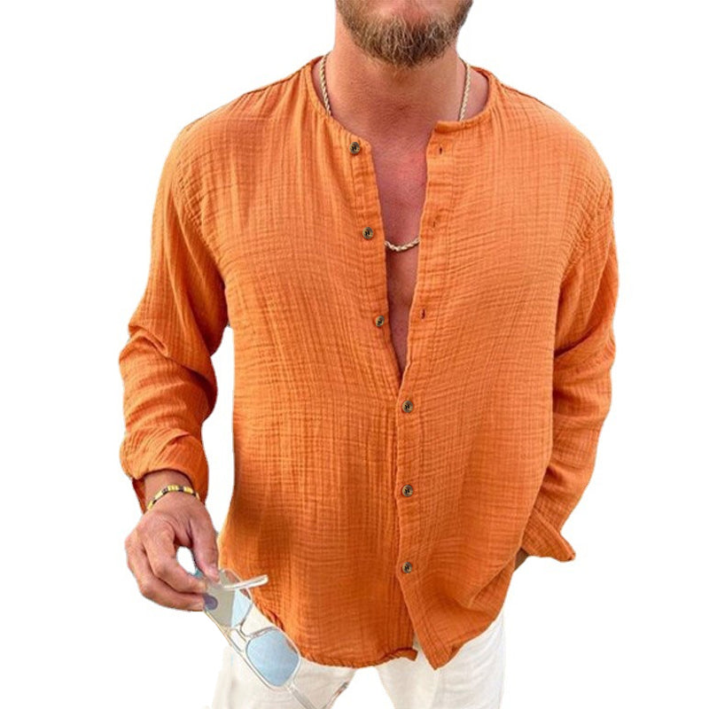 VALMONT™ | CAMISA DE LINO DE MANGA LARGA PARA HOMBRE CON CUELLO MAO
