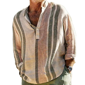 HAVRE™ | CAMISA DE LINO PARA HOMBRE CON ESCOTE EN V Y ESTAMPADO DE RAYAS