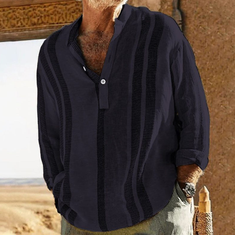 HAVRE™ | CAMISA DE LINO PARA HOMBRE CON ESCOTE EN V Y ESTAMPADO DE RAYAS