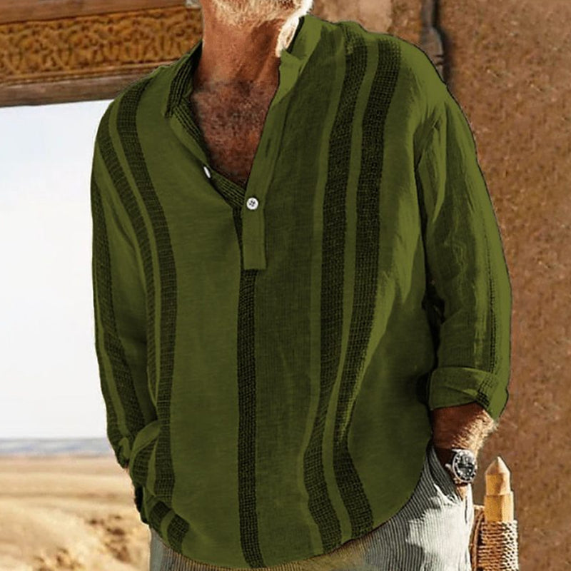 HAVRE™ | CAMISA DE LINO PARA HOMBRE CON ESCOTE EN V Y ESTAMPADO DE RAYAS