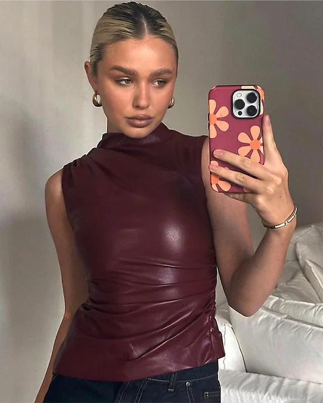 CARA™ – TOP DE CUERO BURDEOS