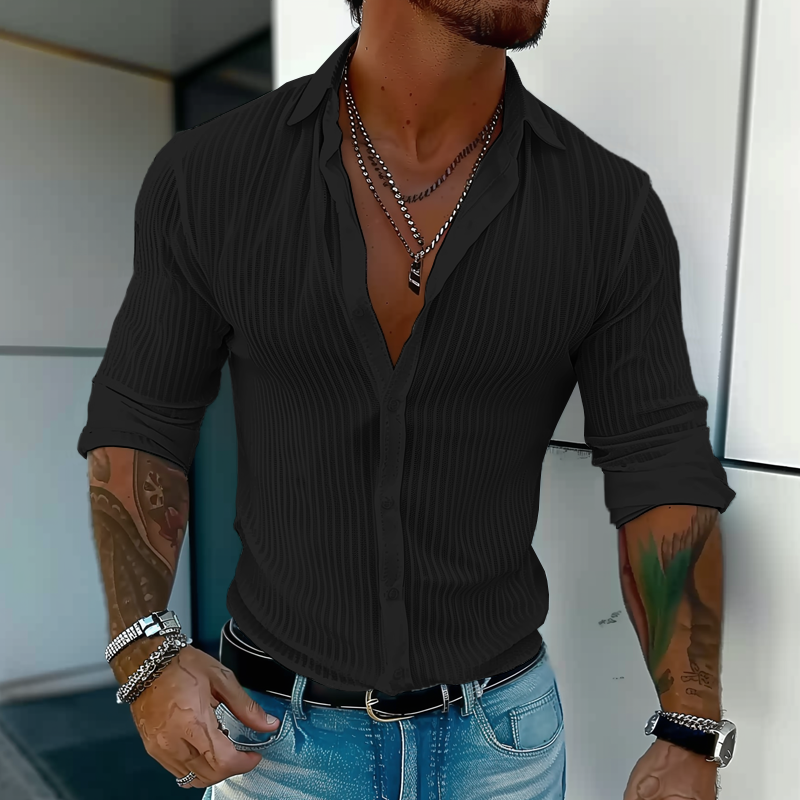 STRIPE™ | CAMISA DE RAYAS PARA HOMBRE CON CUELLO REVERSO Y MANGA LARGA