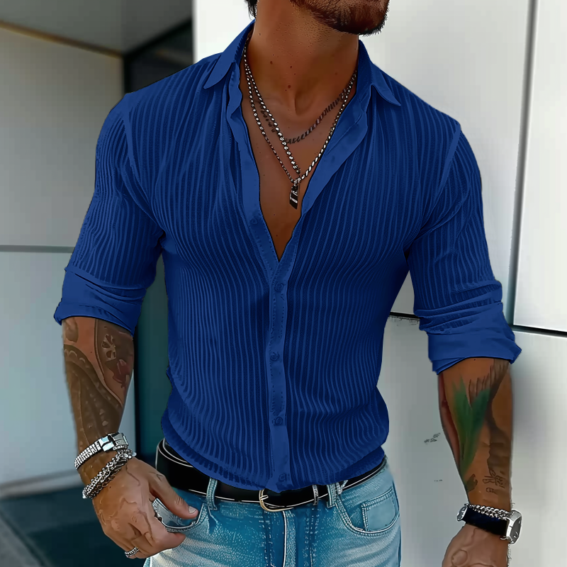 STRIPE™ | CAMISA DE RAYAS PARA HOMBRE CON CUELLO REVERSO Y MANGA LARGA