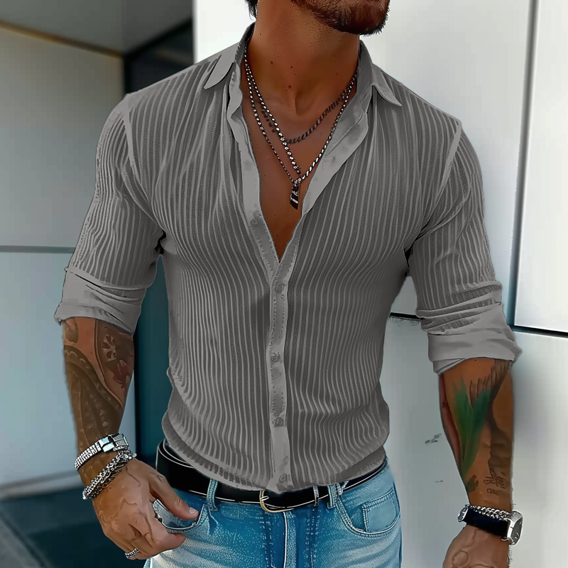 STRIPE™ | CAMISA DE RAYAS PARA HOMBRE CON CUELLO REVERSO Y MANGA LARGA