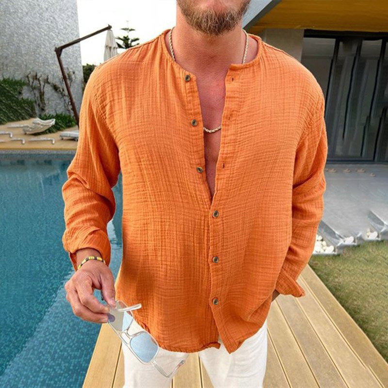 VALMONT™ | CAMISA DE LINO DE MANGA LARGA PARA HOMBRE CON CUELLO MAO