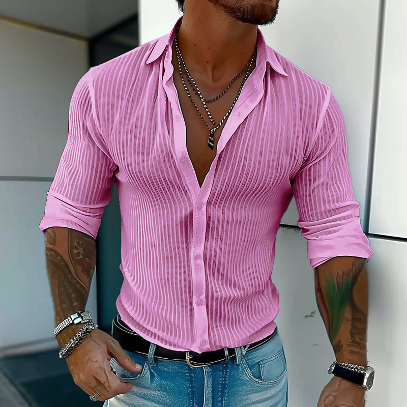 STRIPE™ | CAMISA DE RAYAS PARA HOMBRE CON CUELLO REVERSO Y MANGA LARGA