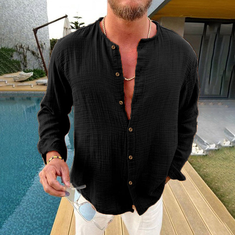 VALMONT™ | CAMISA DE LINO DE MANGA LARGA PARA HOMBRE CON CUELLO MAO