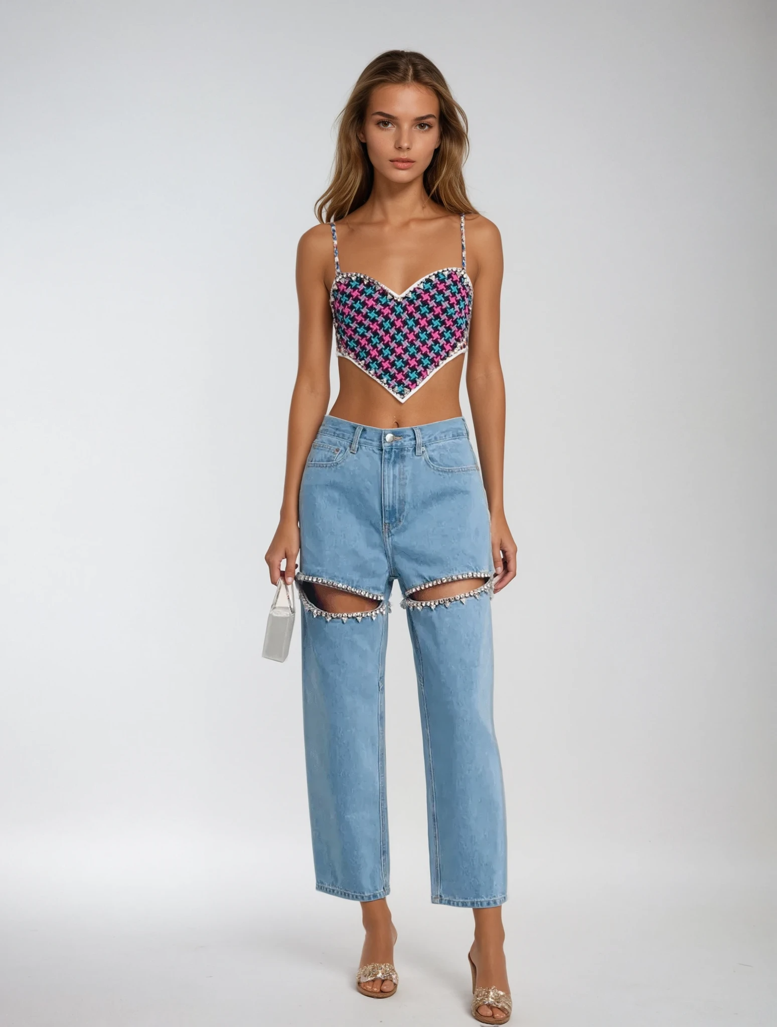 LIRIANA – jeans de tiro alto con cortes estratégicos