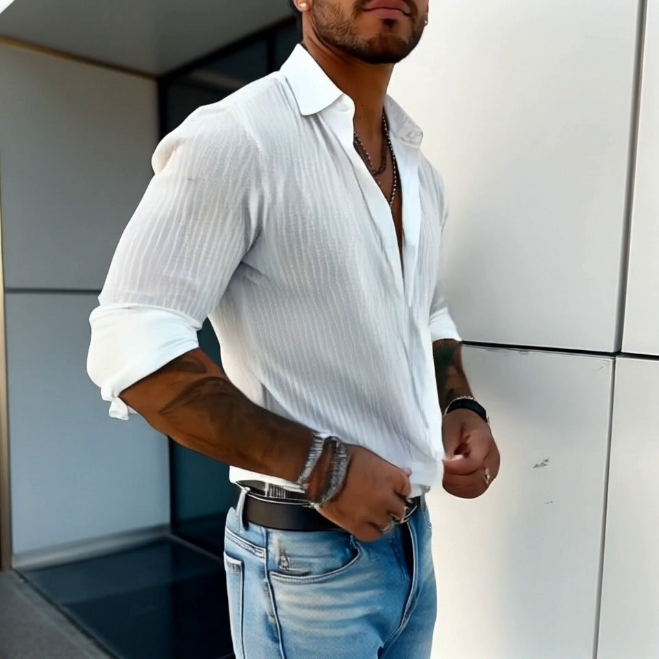 STRIPE™ | CAMISA DE RAYAS PARA HOMBRE CON CUELLO REVERSO Y MANGA LARGA