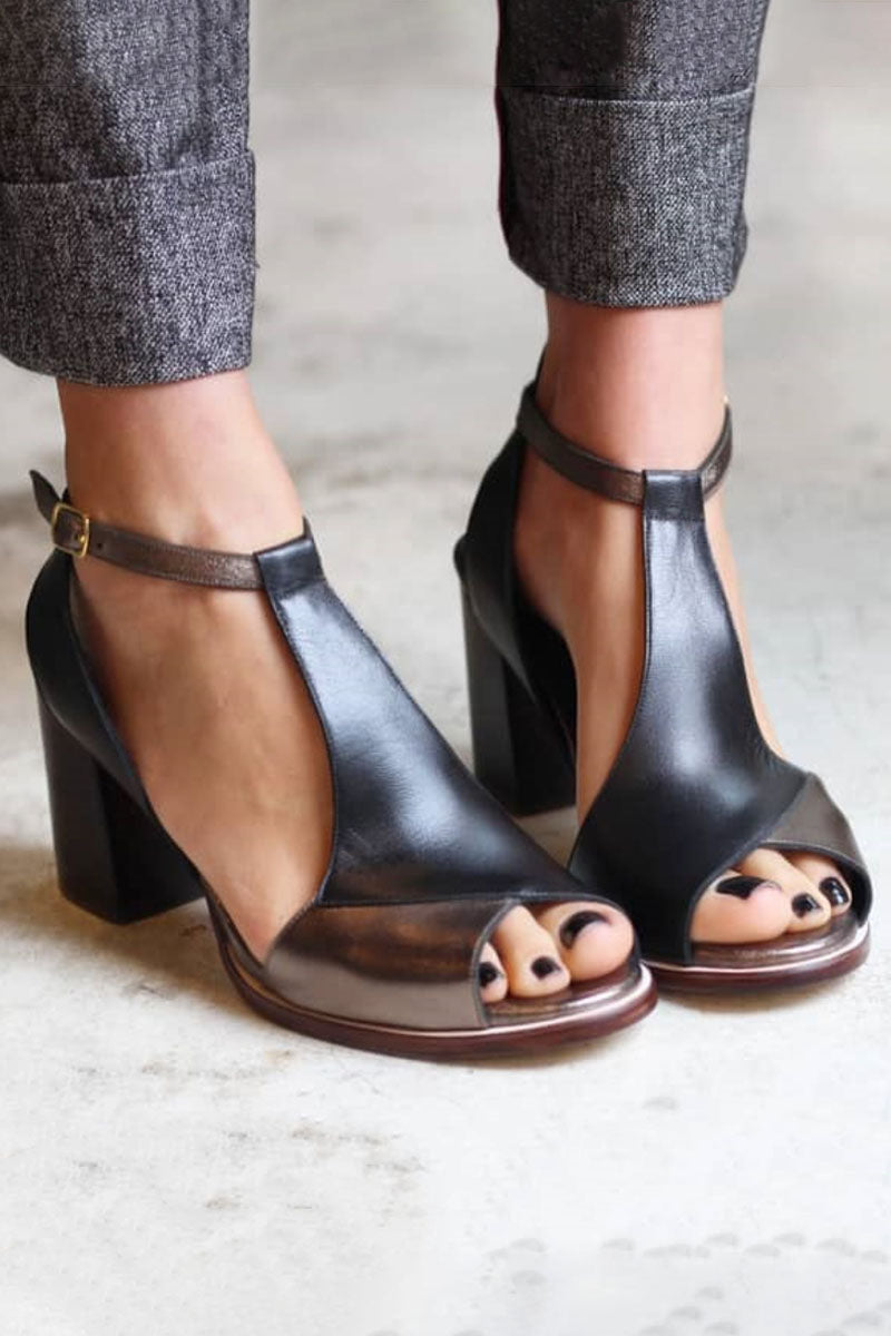 ANYAO – sandalias de tacón con patchwork negro