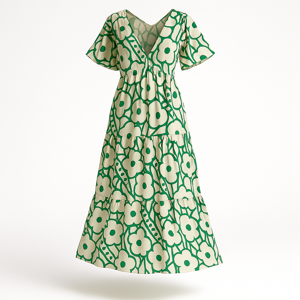 CHRISTINE™ | VESTIDO LARGO FLORAL CON ESCOTE EN V Y SILUETA LIGERA