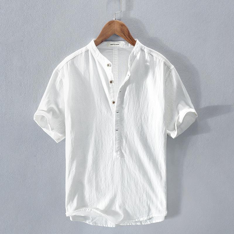 OSLO™ | CAMISA DE LINO Y ALGODÓN PARA HOMBRE CON CUELLO MAO Y MANGA CORTA