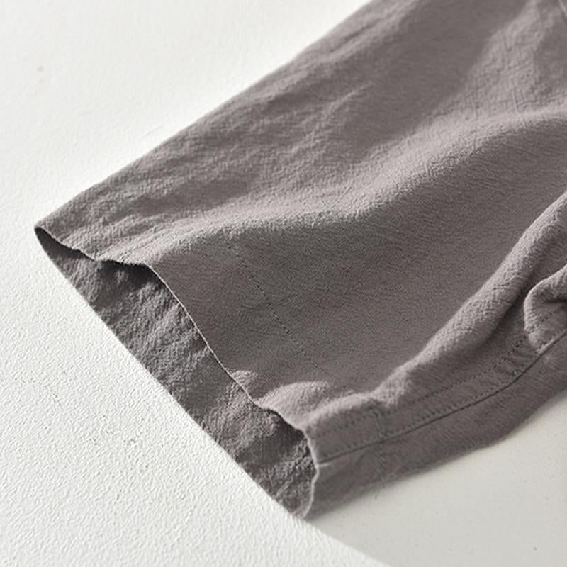 OSLO™ | CAMISA DE LINO Y ALGODÓN PARA HOMBRE CON CUELLO MAO Y MANGA CORTA