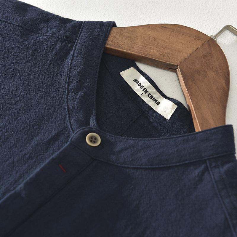 OSLO™ | CAMISA DE LINO Y ALGODÓN PARA HOMBRE CON CUELLO MAO Y MANGA CORTA