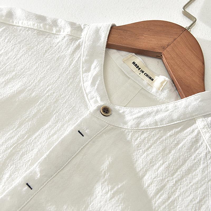 OSLO™ | CAMISA DE LINO Y ALGODÓN PARA HOMBRE CON CUELLO MAO Y MANGA CORTA