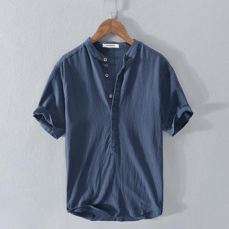 OSLO™ | CAMISA DE LINO Y ALGODÓN PARA HOMBRE CON CUELLO MAO Y MANGA CORTA