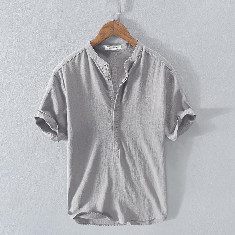 OSLO™ | CAMISA DE LINO Y ALGODÓN PARA HOMBRE CON CUELLO MAO Y MANGA CORTA