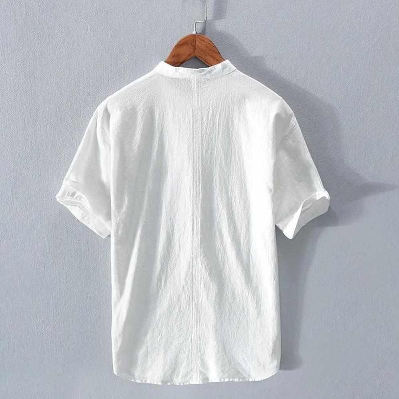 OSLO™ | CAMISA DE LINO Y ALGODÓN PARA HOMBRE CON CUELLO MAO Y MANGA CORTA