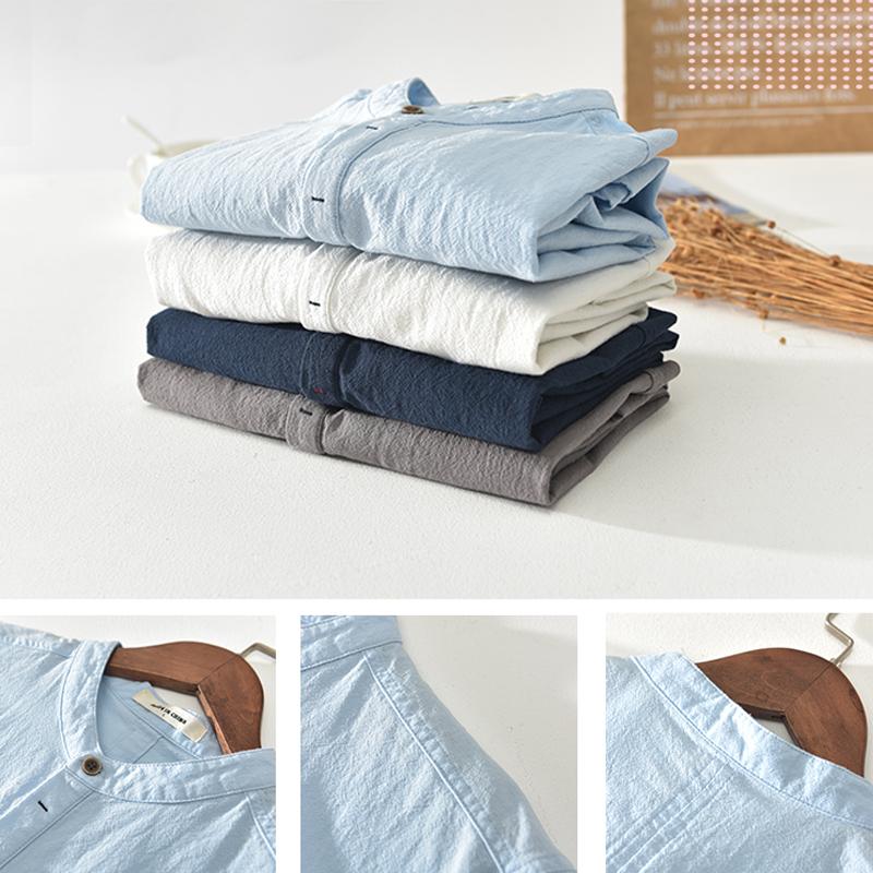 OSLO™ | CAMISA DE LINO Y ALGODÓN PARA HOMBRE CON CUELLO MAO Y MANGA CORTA