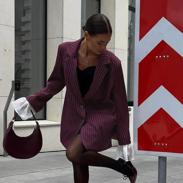 ELVIONA – chaqueta de traje vino rojo