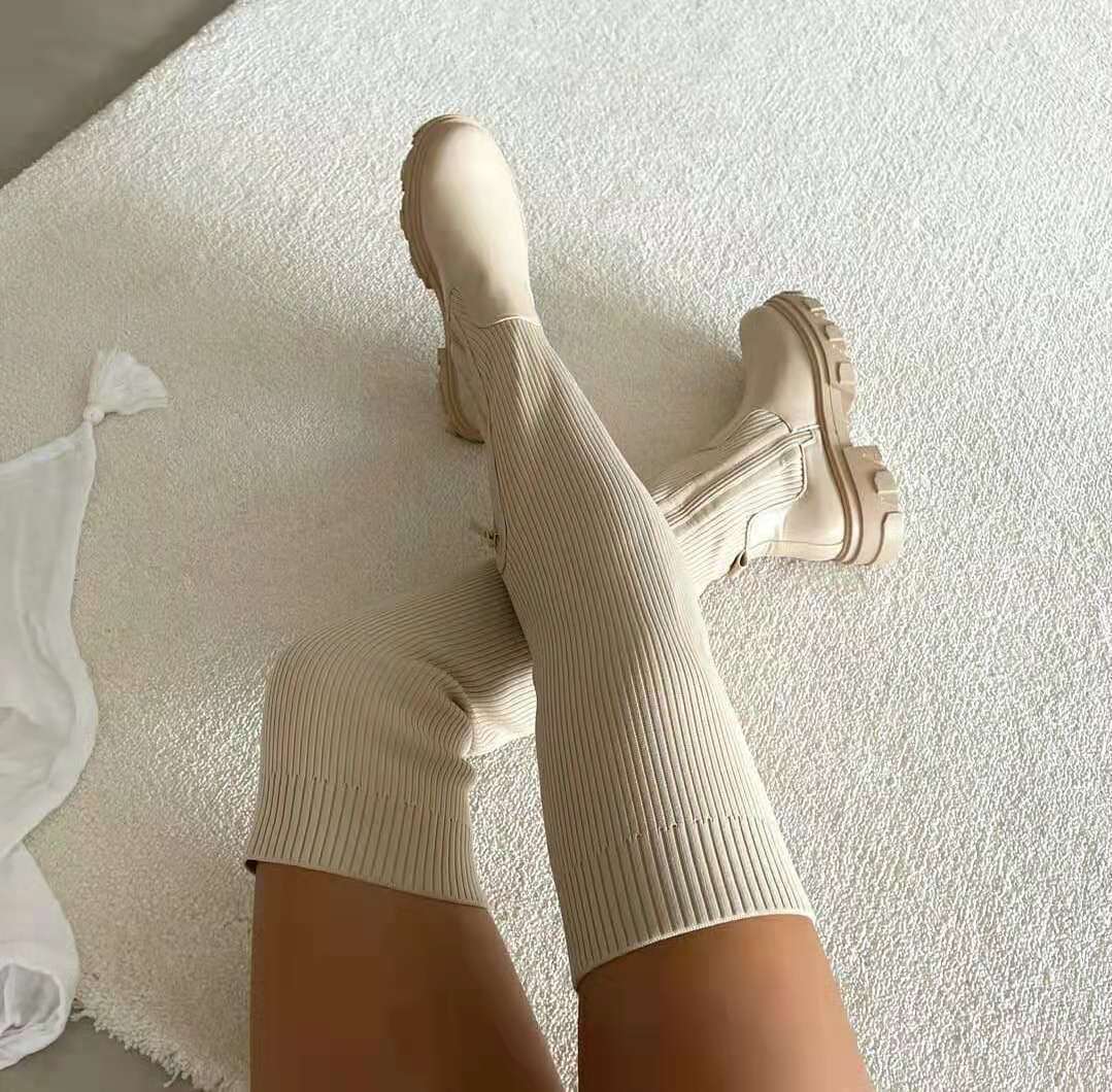 ISABELLE™ | BOTAS LARGAS DE PUNTO CON SUELA DENTADA Y CREMALLERA LATERAL
