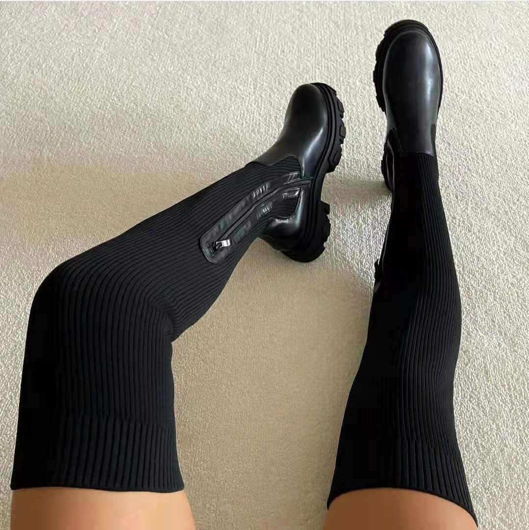 ISABELLE™ | BOTAS LARGAS DE PUNTO CON SUELA DENTADA Y CREMALLERA LATERAL