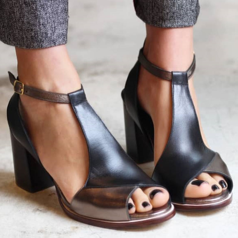 ANYAO – sandalias de tacón con patchwork negro