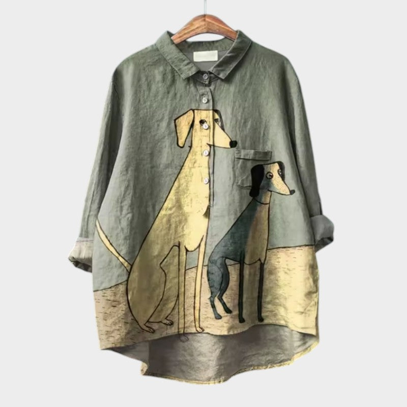 PALMIRA™ | CAMISA OVERSIZE CON ESTAMPADO CANINO Y ESTILO DESENFADADO
