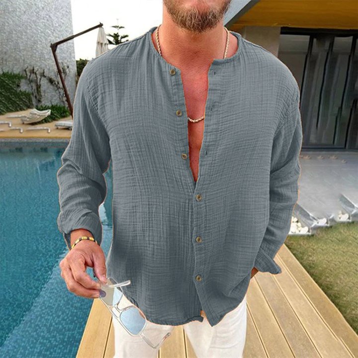 VALMONT™ | CAMISA DE LINO DE MANGA LARGA PARA HOMBRE CON CUELLO MAO