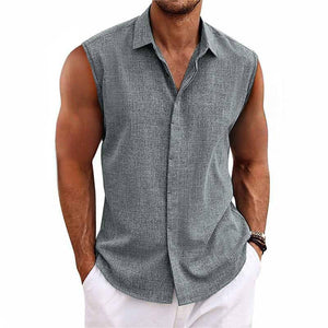 SOLEIL™ | CAMISA SIN MANGAS DE LINO PARA HOMBRE CON CUELLO ABIERTO