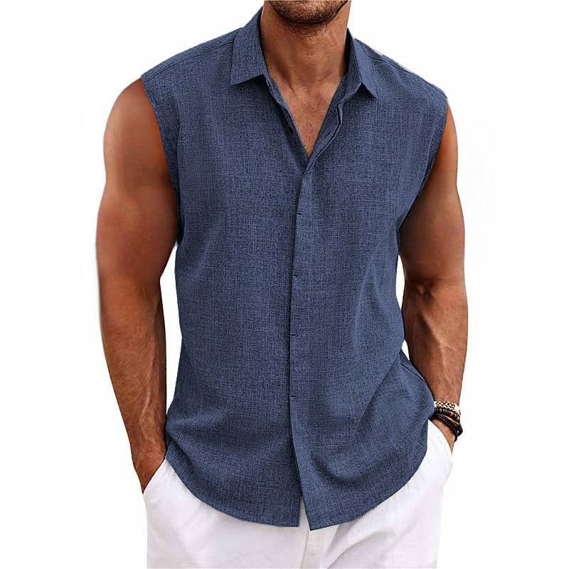 SOLEIL™ | CAMISA SIN MANGAS DE LINO PARA HOMBRE CON CUELLO ABIERTO