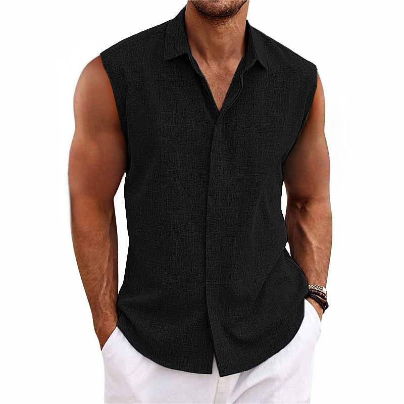 SOLEIL™ | CAMISA SIN MANGAS DE LINO PARA HOMBRE CON CUELLO ABIERTO