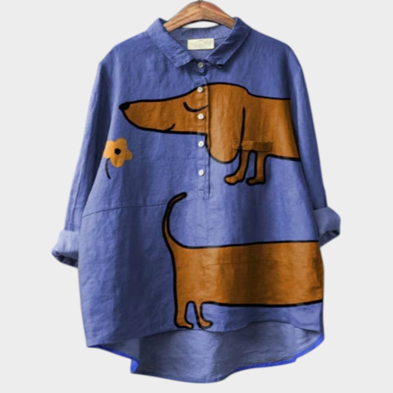 PALMIRA™ | CAMISA OVERSIZE CON ESTAMPADO CANINO Y ESTILO DESENFADADO