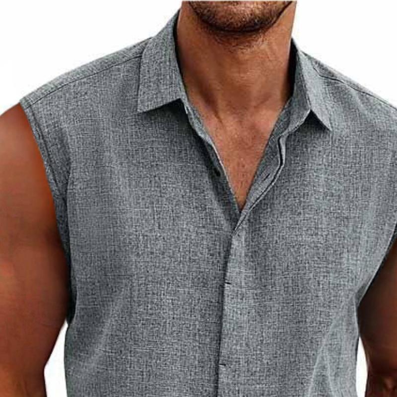 SOLEIL™ | CAMISA SIN MANGAS DE LINO PARA HOMBRE CON CUELLO ABIERTO